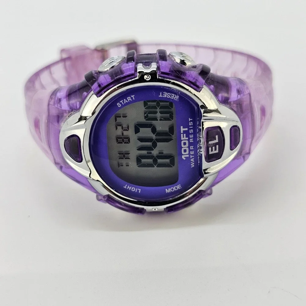 Women's Sports Digital Watch 36MM Pink Purple Plastic Case Bands NEW Battery